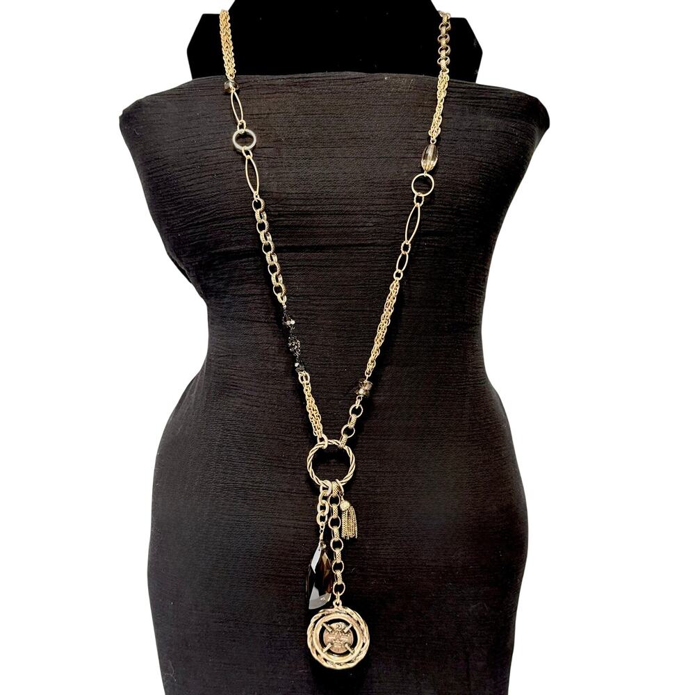 Chico’s Vintage Style Gold Charm Lariat Necklace – 24” Drop